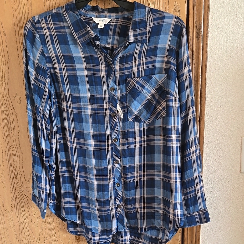 Terra & Sky 0X (14W) Blue Plaid Button-Up Shirt